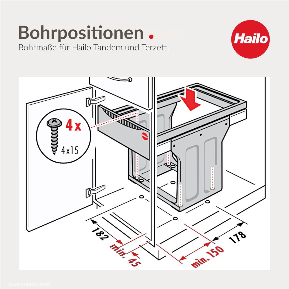 Hailo Abfallsammler 3666821 TA Swing Tandem 2x 15 Liter mit Biodeckel