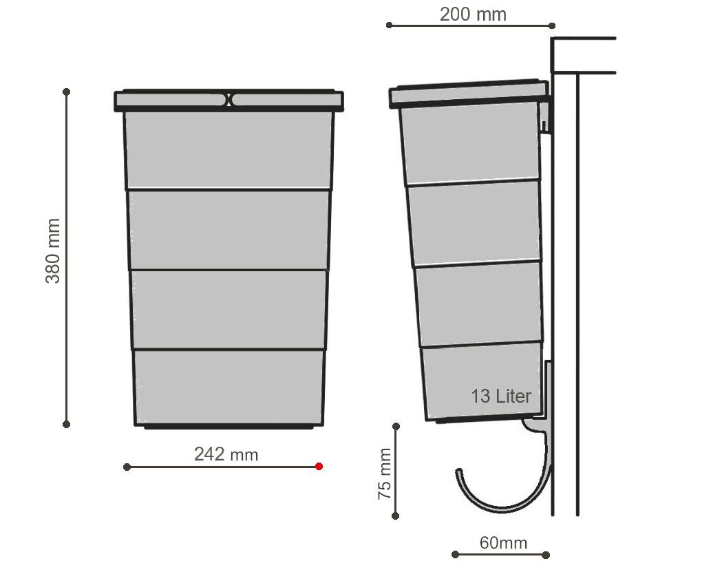 Hailo 1220355 ReadyBin 13 L dunkelgrau 242x192x380 mm mit Wandhalter
