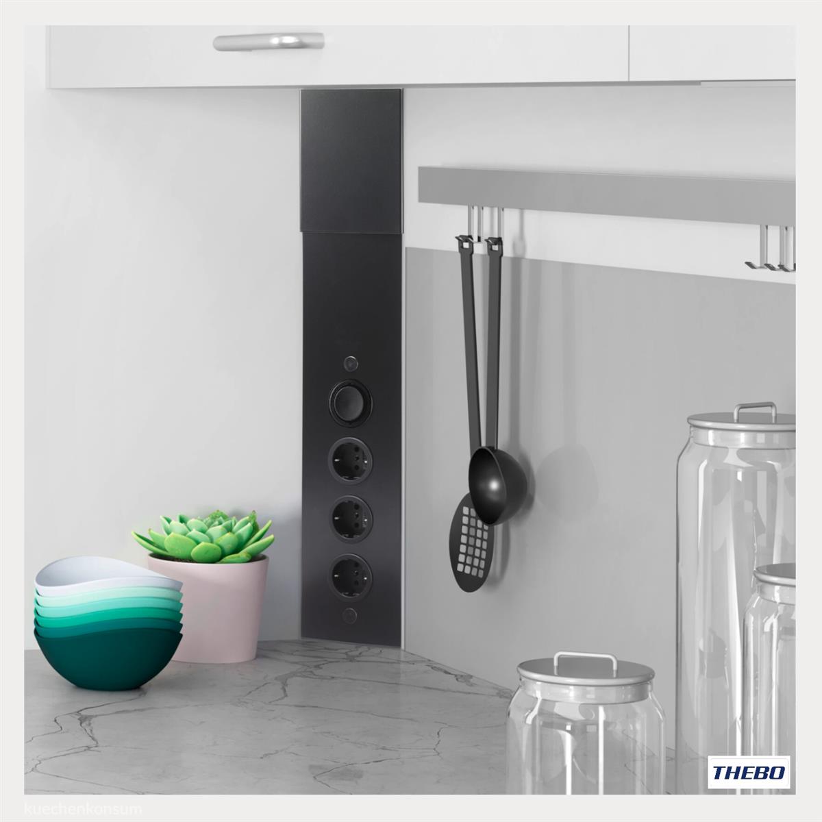 Thebo Ecksteckdose 17598 Schwarz 3fach und Schalter 460-580mm