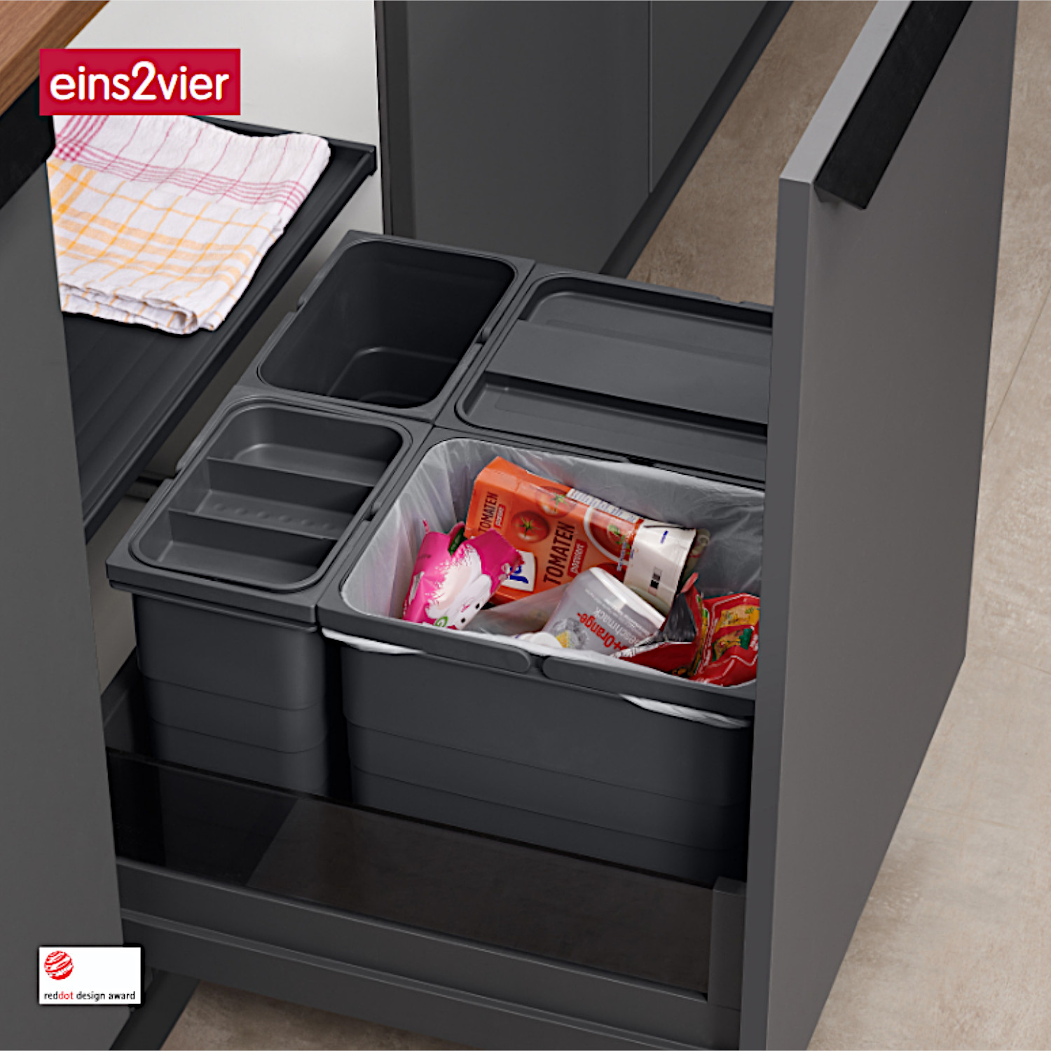 ninka Inneneimer 5078.21 eins2vier dunkelgrau 15 Liter 306 x 230 x 250 mm