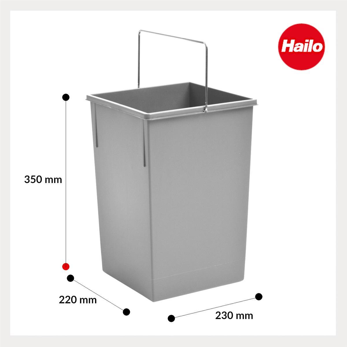 Hailo Inneneimer 1091309 hellgrau 15 Liter 225 x 230 x 340 mm und Henkel