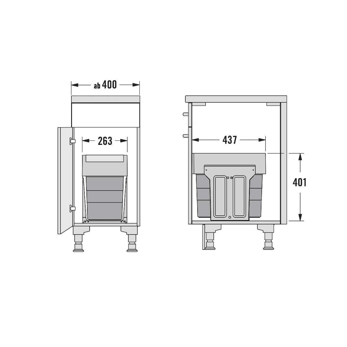 Hailo Tandem 3666921 Einbaumülleimer 3x8 L dunkelgrau Vollauszug