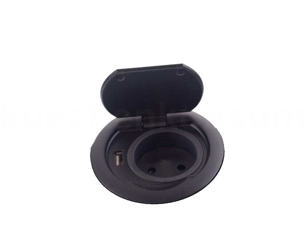 Thebo Einbausteckdose 17086.08 Schwarz ST 08 USB mit Klappdeckel u USB