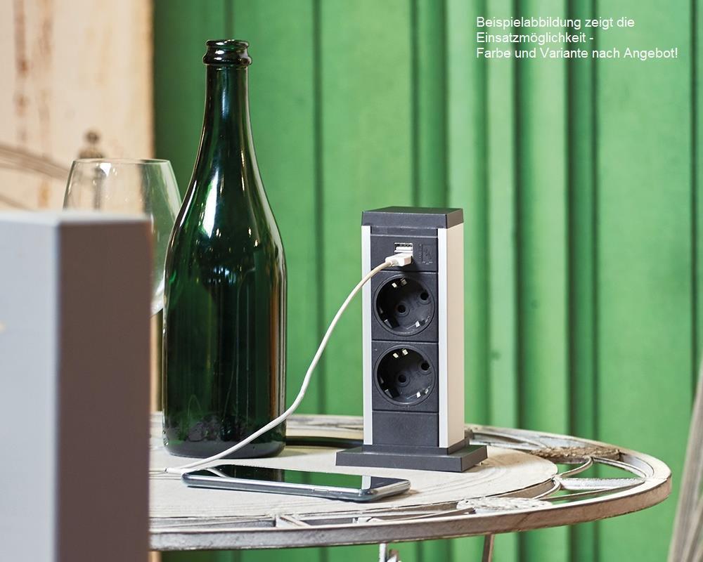 EVOline UP Steckdosenturm 00.024 UP20 silber 2x VDE + 2x USB französische Norm