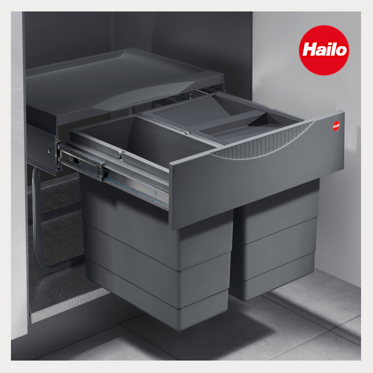 Hailo Abfallsammler 3644903 Raumspar-Tandem-S 18 + 12 Liter mit Biodeckel Dunkelgrau