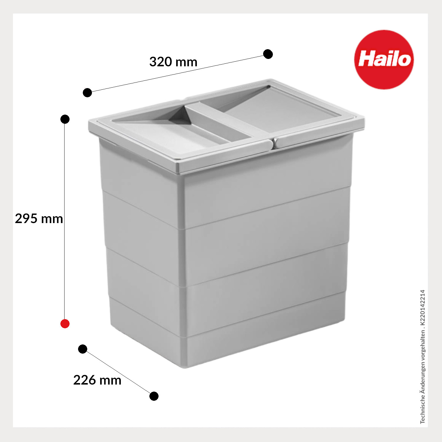 Hailo Inneneimer 1093479 mit Deckel 18 L 320x226x295 mm 2 Henkel