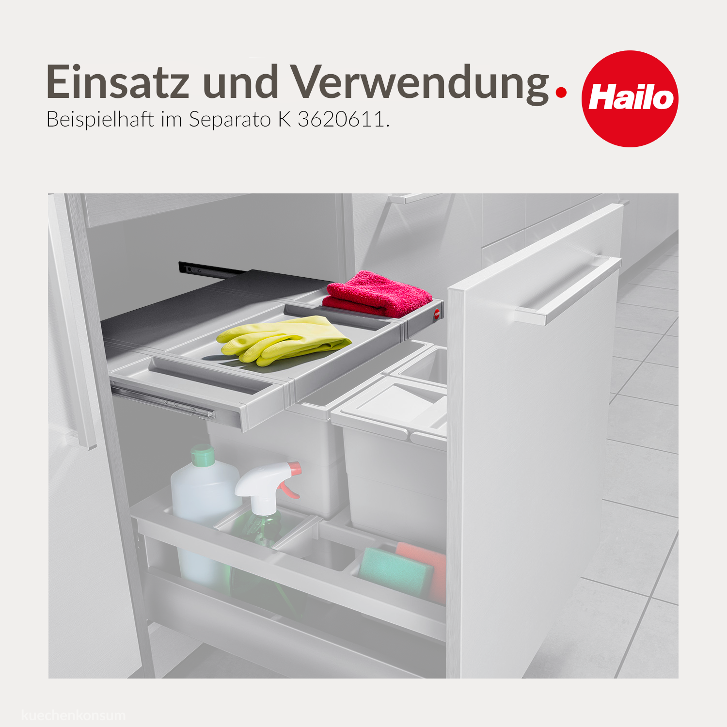 Hailo Multideckel 1109728 Tablarboden mit Auszugschiene für 45er Schrank Hellgrau