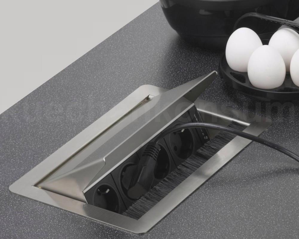 Schulte EVOline FlipTop Push M 00.027 Klappsteckdose 4 fach Edelstahl