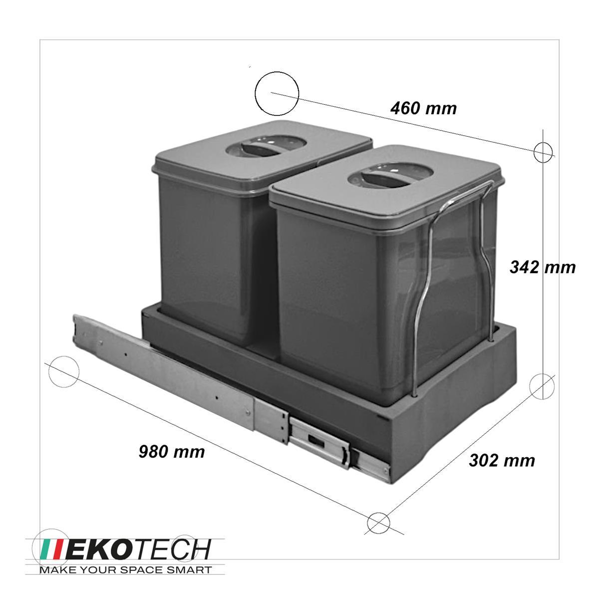 Ekotech Abfallsammler 90784162 Patty.45 oriongrau 2x 15 Liter Müllsystem Automatic
