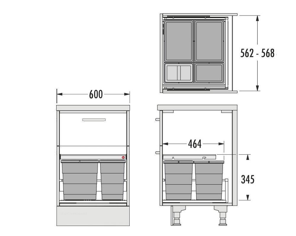 Hailo Abfallsammler 3301641 Allegro 345 Einsatz 2x 8 + 2x 18 Liter Dunkelgrau