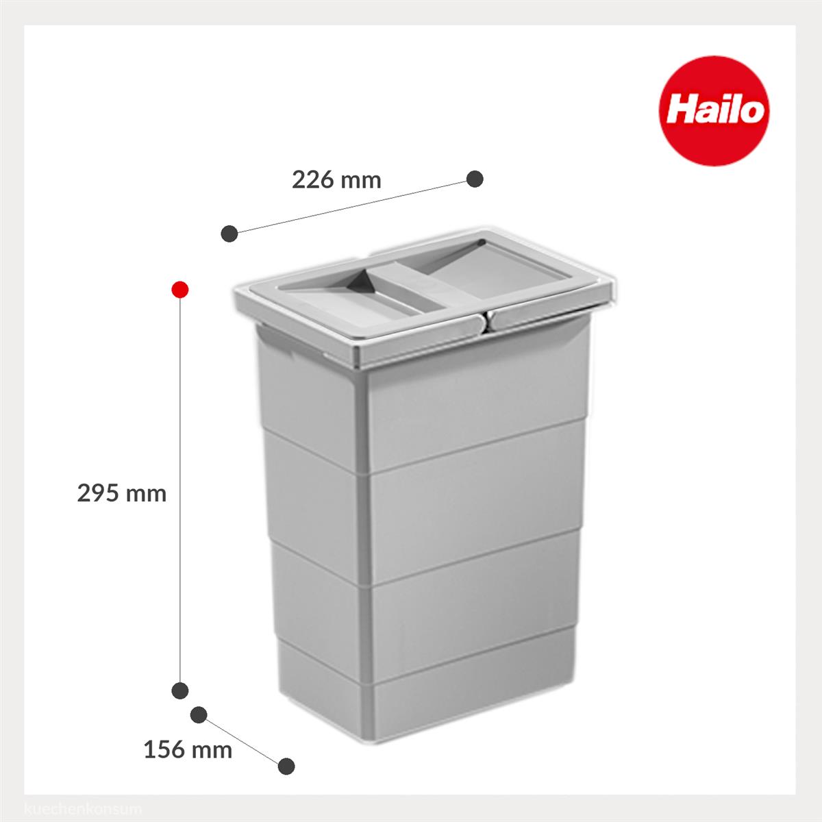 Hailo Inneneimer 1075959 mit Deckel hellgrau 8 L 226 x 156 x 295 mm
