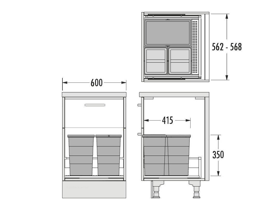 Hailo Abfallsammler 3301762 Allegro 350 Einsatz 2x13 + 28 L Dunkelgrau
