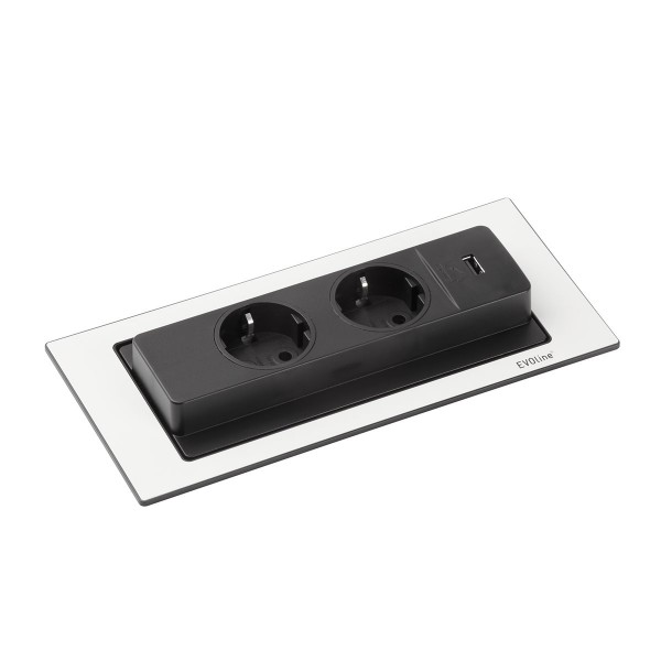 Schulte EVOline BackFlip 10.052 USB-A Charger + Einbausteckdose 2 fach matt weiß lackiert