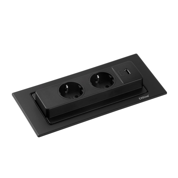 Schulte EVOline BackFlip 10.053 USB-A Charger + Einbausteckdose 2 fach matt schwarz lackiert